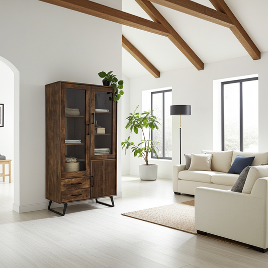 Armoire Arezzo en bois de manguier portes vitrées