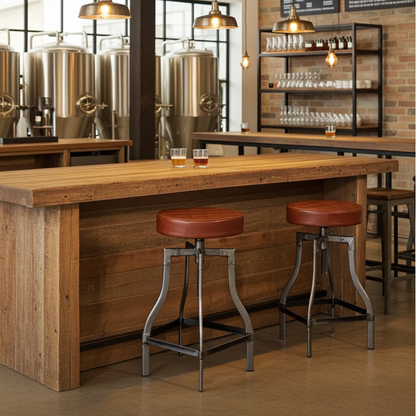 Tabouret de comptoir en cuir ajustable base d'acier noir ou brut