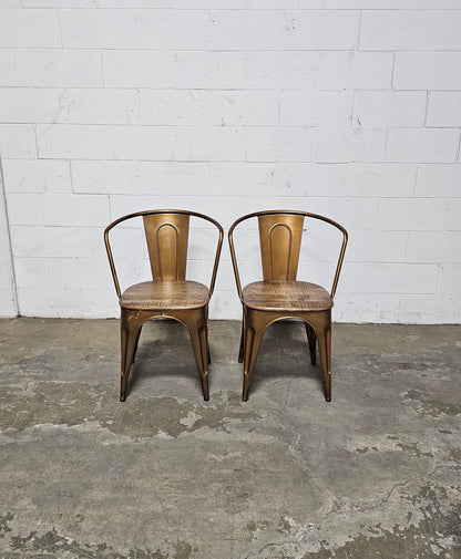 Set of 2 Industry Chairs in Gold Steel and Mango Wood Seat