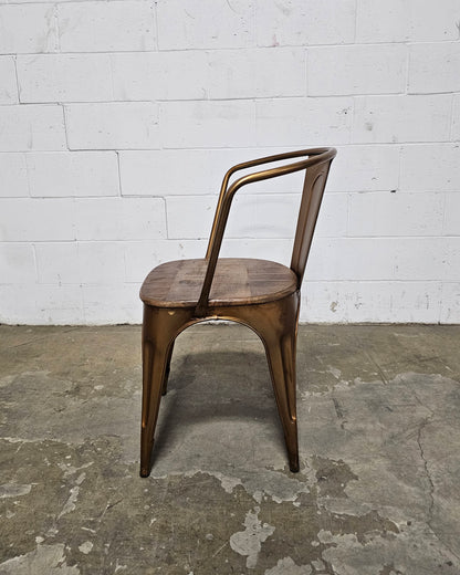 Set of 2 Industry Chairs in Gold Steel and Mango Wood Seat