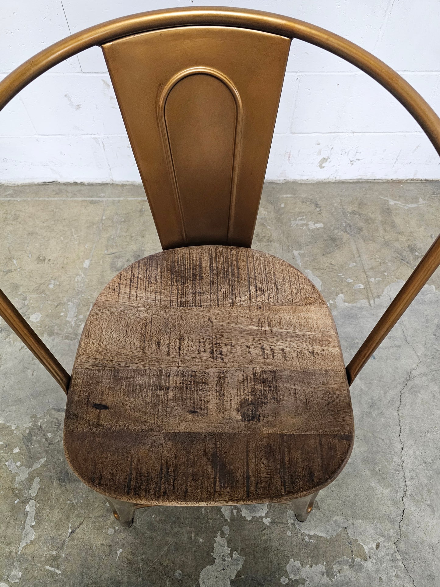 Set of 2 Industry Chairs in Gold Steel and Mango Wood Seat