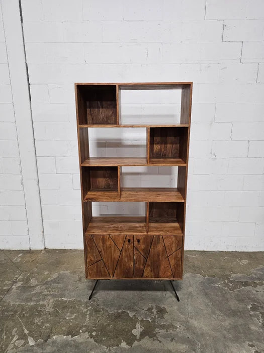 Mid-Century Acacia wood shelf with 2 doors