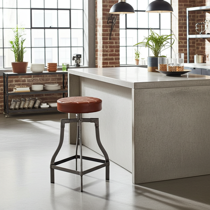 Tabouret de comptoir en cuir ajustable base d'acier noir ou brut