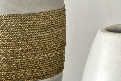 Large decorative vase made of cement and seagrass