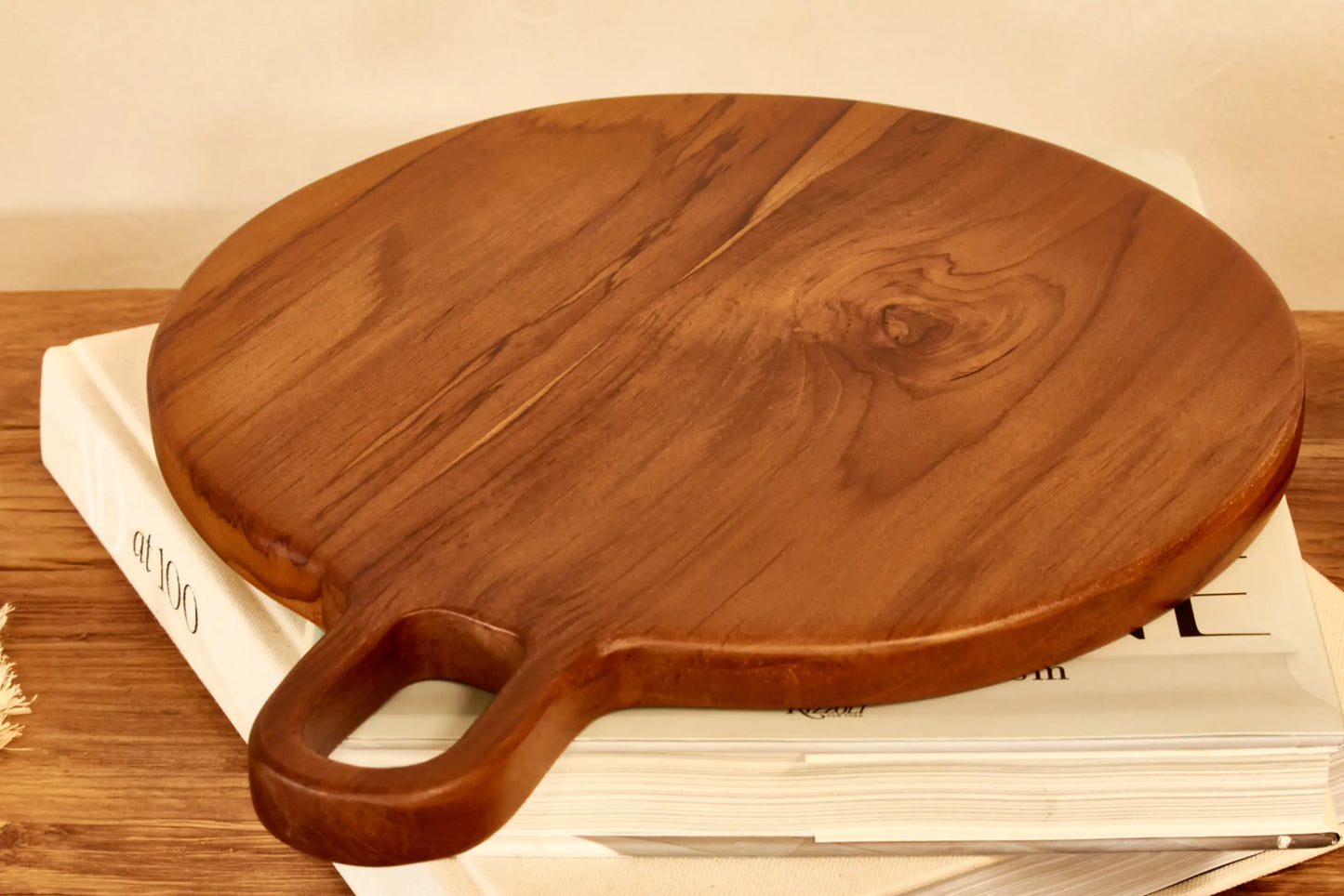 Round teak wood tray