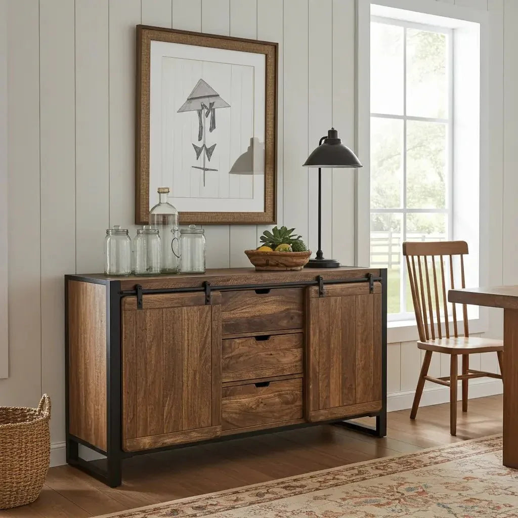 Buffet Avila en bois de manguier portes coulissantes Vindus Furniture