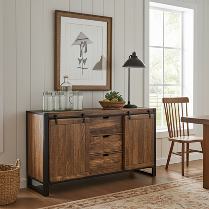 Buffet Avila en bois de manguier portes coulissantes