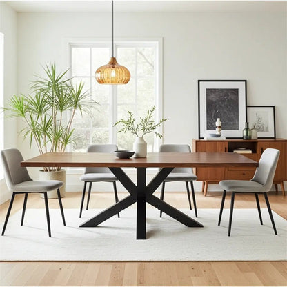 Table à diner patte Spider noir mat avec plateau en bois d'acacia brun Vindus Furniture