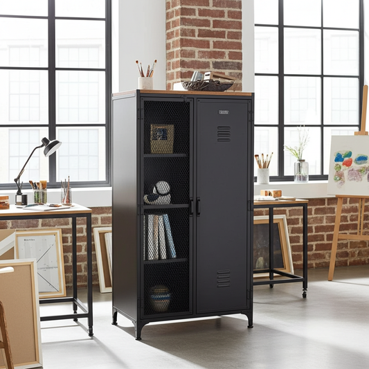 Armoire industrielle style casier avec porte en grillage