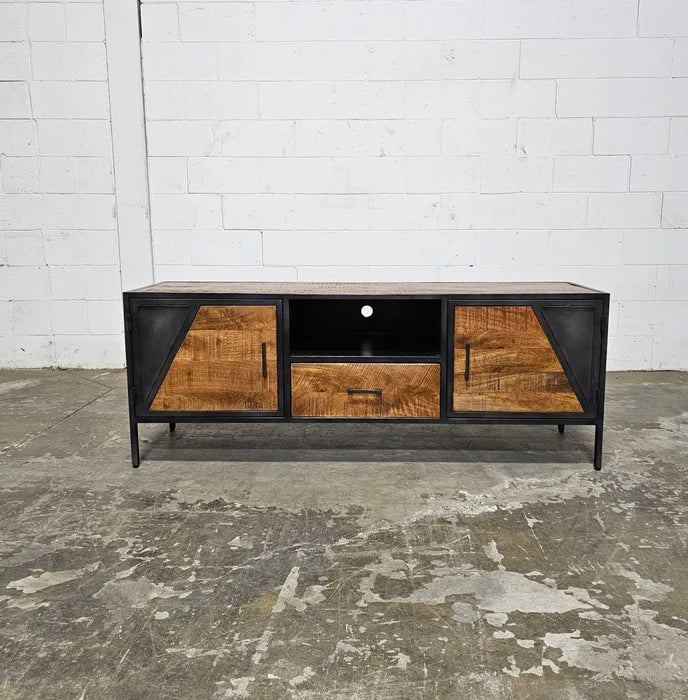 AZERA TV Stand Mango Wood and Vintage Gray Steel