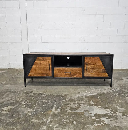 AZERA TV Stand Mango Wood and Vintage Gray Steel