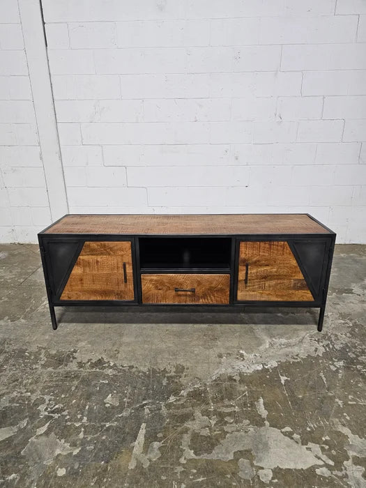 AZERA TV Stand Mango Wood and Vintage Gray Steel