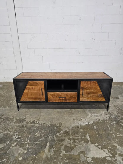 AZERA TV Stand Mango Wood and Vintage Gray Steel