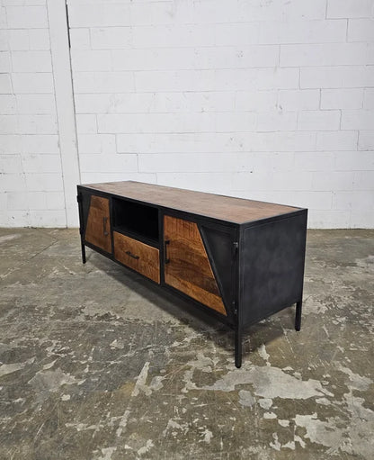AZERA TV Stand Mango Wood and Vintage Gray Steel