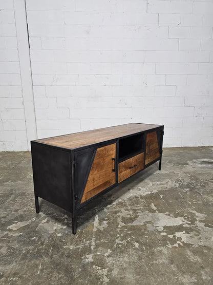 AZERA TV Stand Mango Wood and Vintage Gray Steel