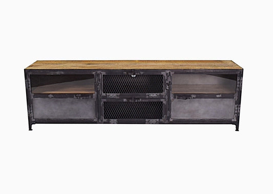 Ibiza TV stand in mango wood and raw steel