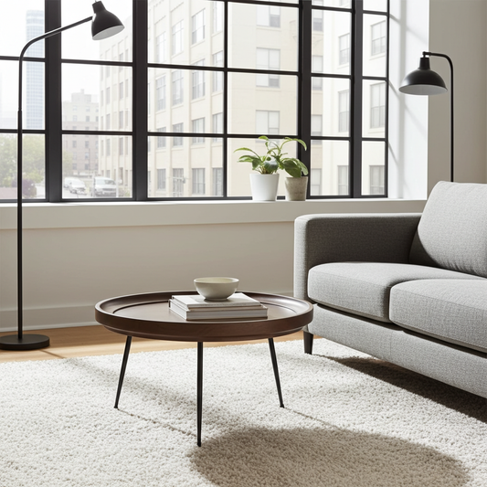 Table à café ronde en bois de manguier (Walnut)