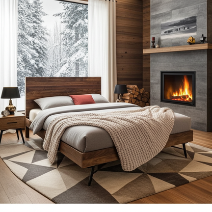 QUEEN bed frame in solid acacia wood (WALNUT)