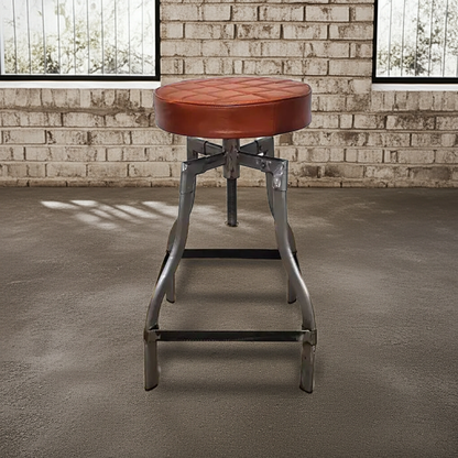 Tabouret de comptoir en cuir ajustable base d'acier noir ou brut