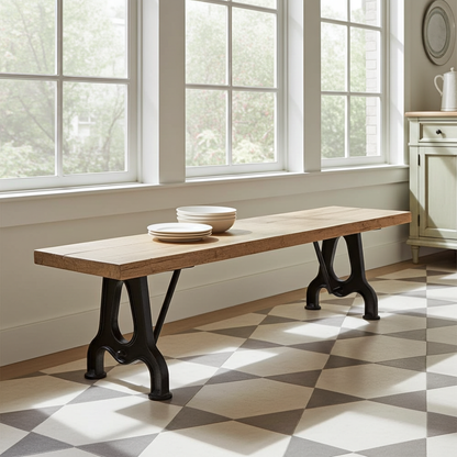 Banc en bois de manguier YORK avec pied en fonte noir