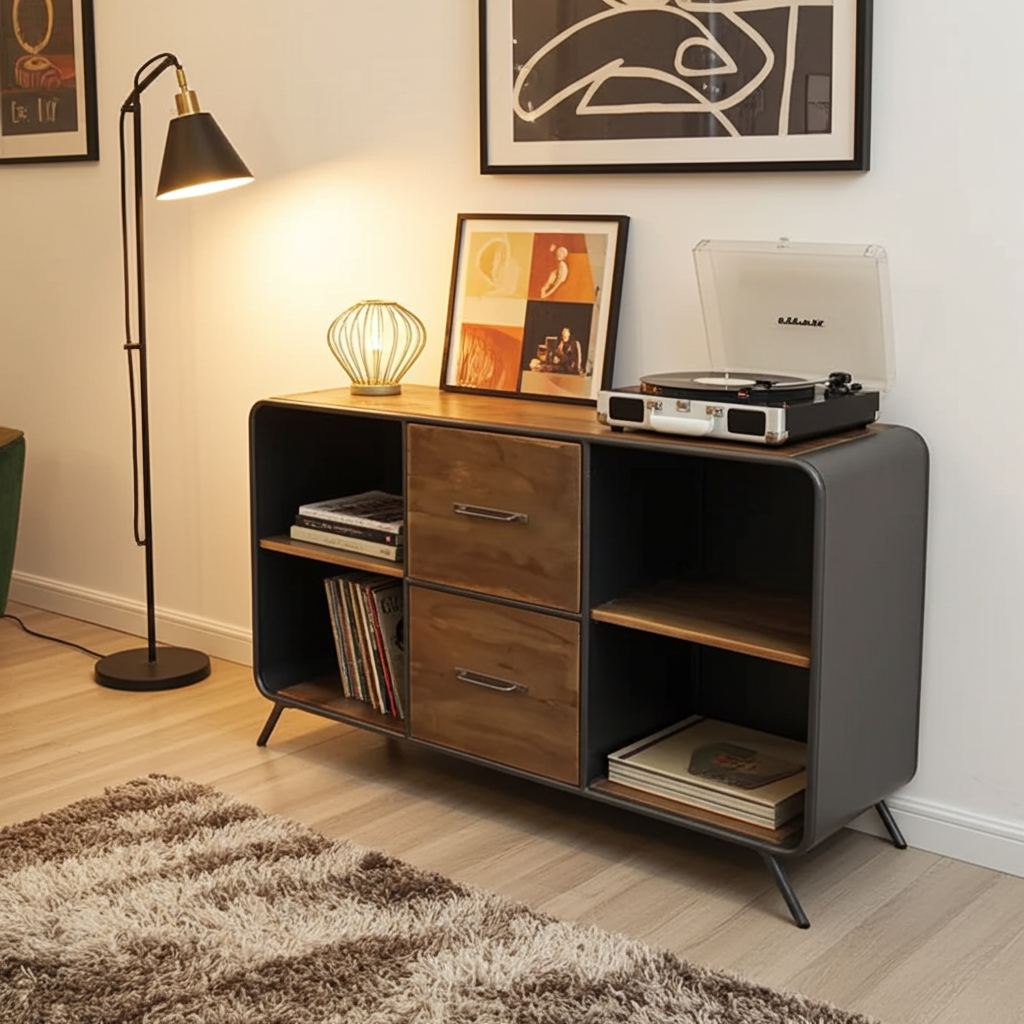 Buffet style rétro bois recyclé et acier