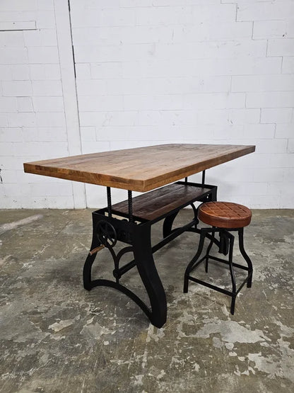 Table à diner à manivelle base d'acier noir Mat Plateau en manguier Teint