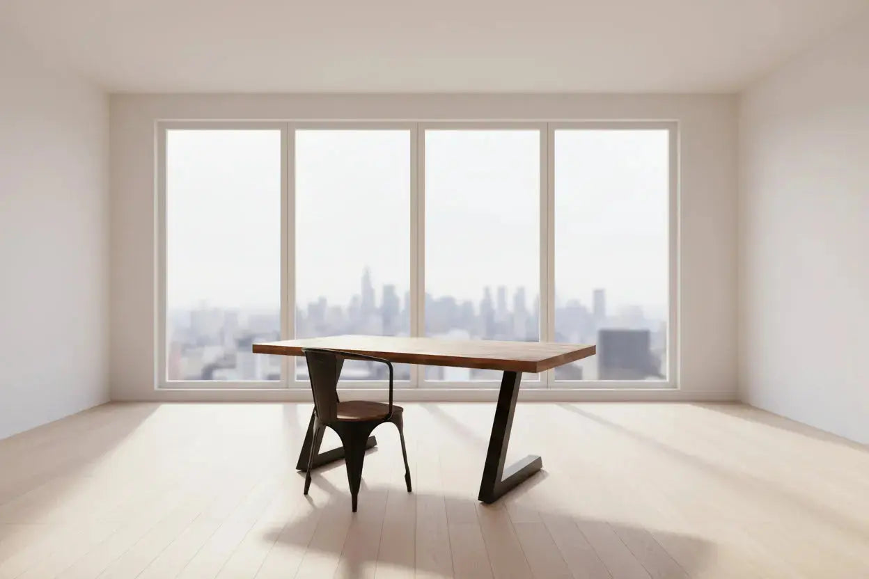 Table ou bureau en bois de manguier et patte en L acier noir Vindus Furniture