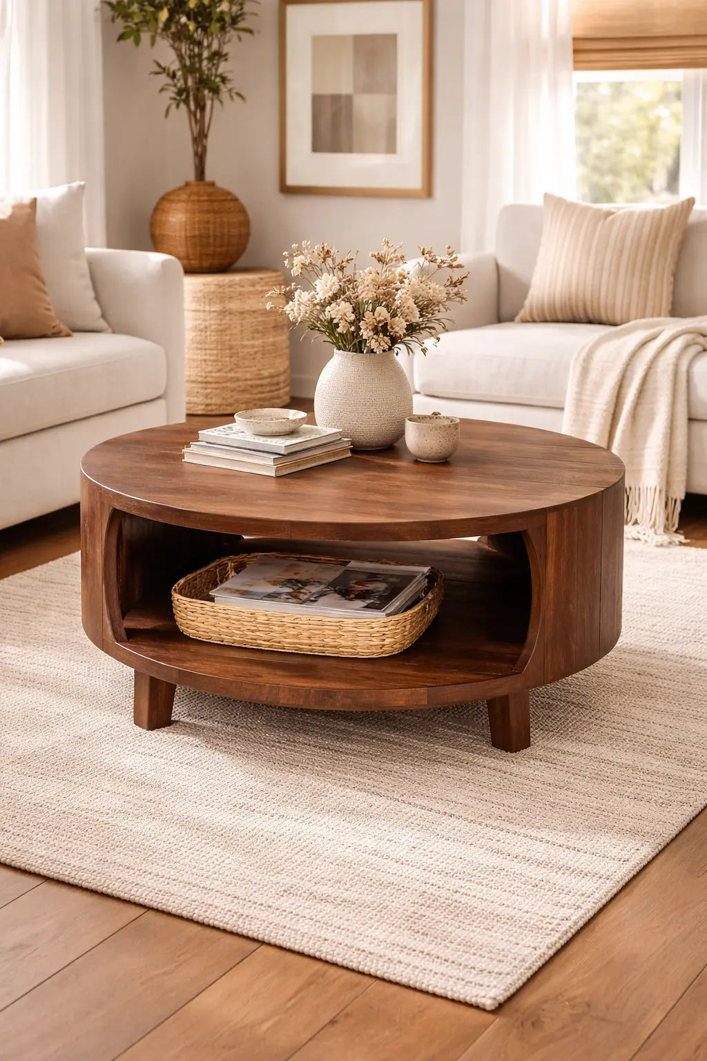 Table basse ronde en bois d'acacia