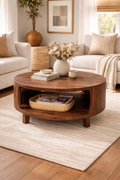 Table basse ronde en bois d'acacia