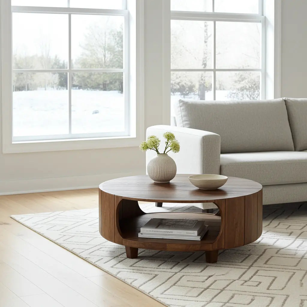 Table basse ronde en bois d'acacia
