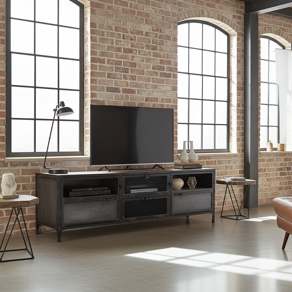 Meuble Télé Ibiza en bois de manguier et acier brut