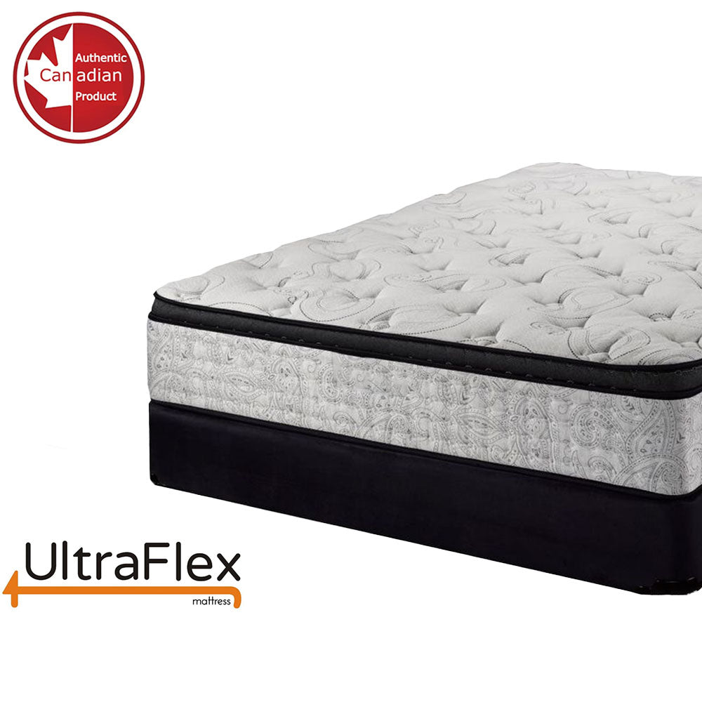 UltraFlex OASIS- 12” Hybrid Orthopedic Eurotop, Spinal Care Pocket Coil, Premium High Density Foam Encased, Pressure Relieving Comfort Foam and HDcoil Pocketed, Eco-Friendly Mattress (Made in Canada) With WaterProof Mattress Protector