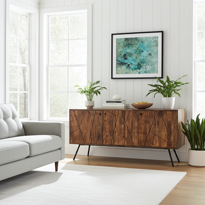 Buffet style Mid-Century en bois D'Acacia