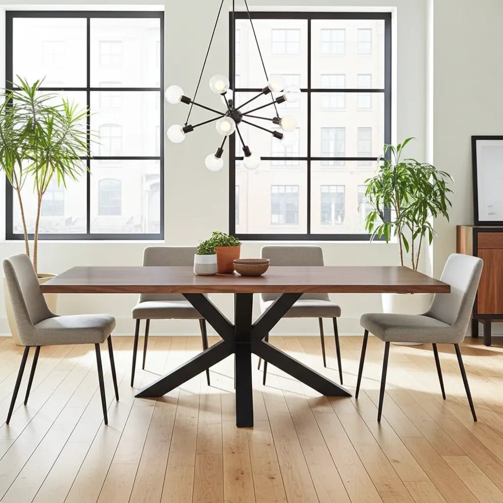 Table à diner patte Spider noir mat avec plateau en bois d'acacia brun Vindus Furniture