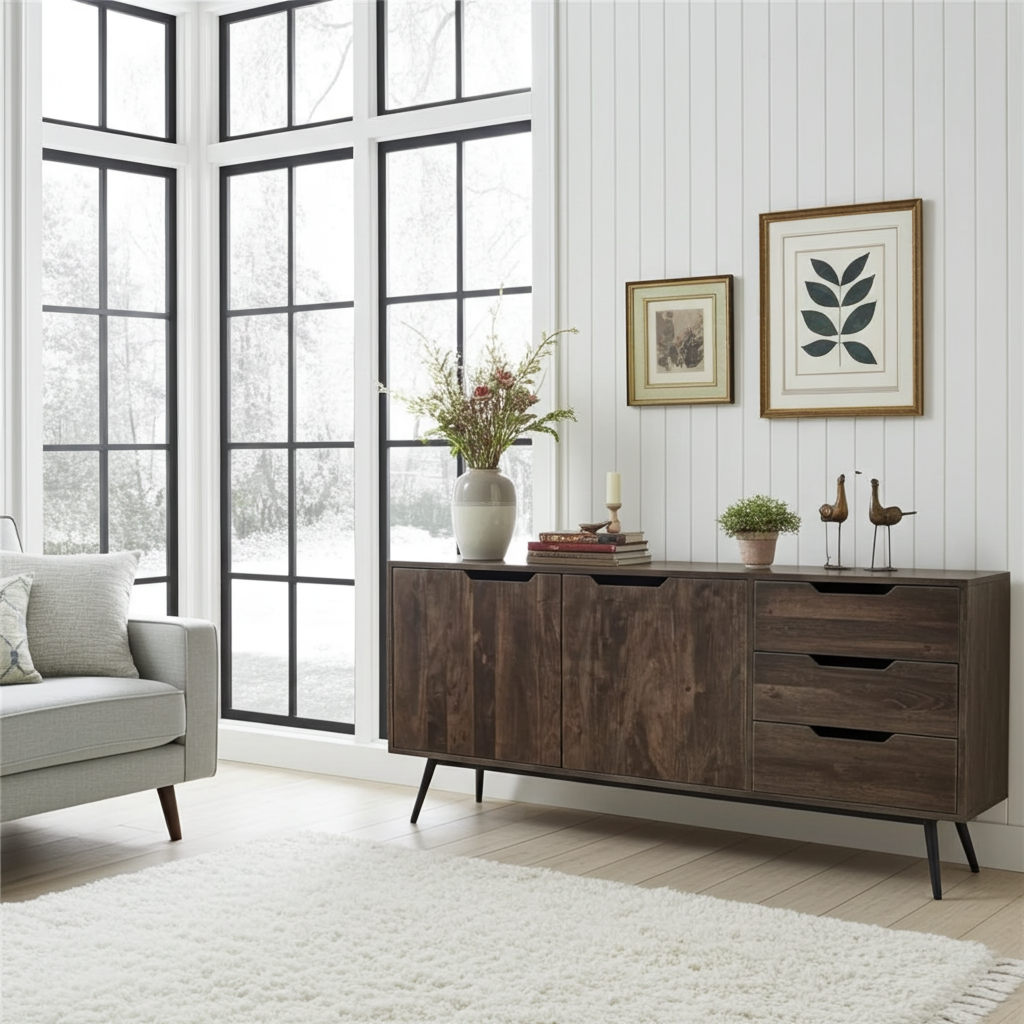 Buffet Scandinave en bois d'acacia brun foncé