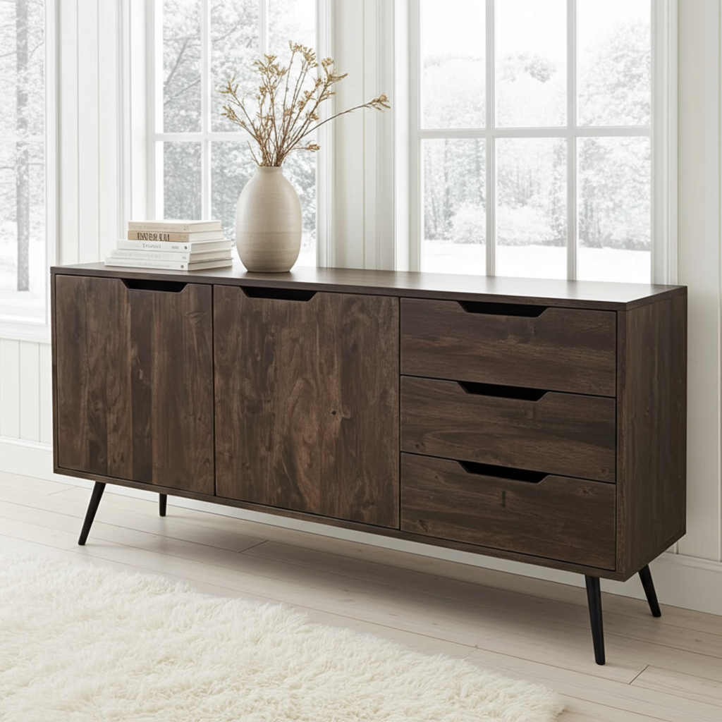 Buffet Scandinave en bois d'acacia brun foncé
