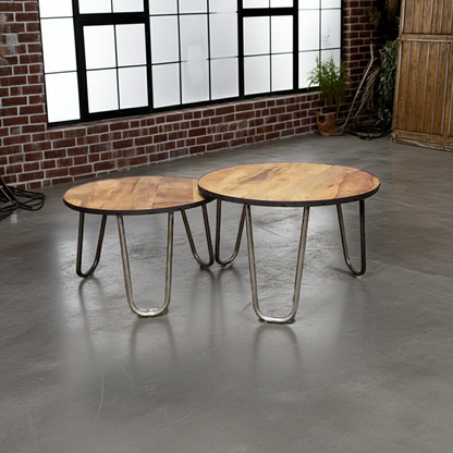 Tables basses en bois de manguier patte en épingle ensemble de 2