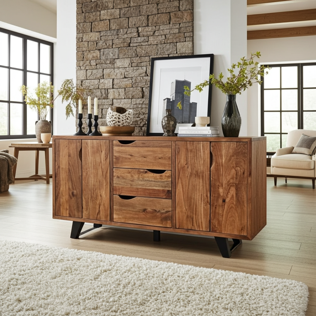 Buffet style Rétro en bois d'Acacia massif