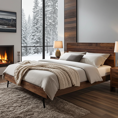 QUEEN bed frame in solid acacia wood (WALNUT)