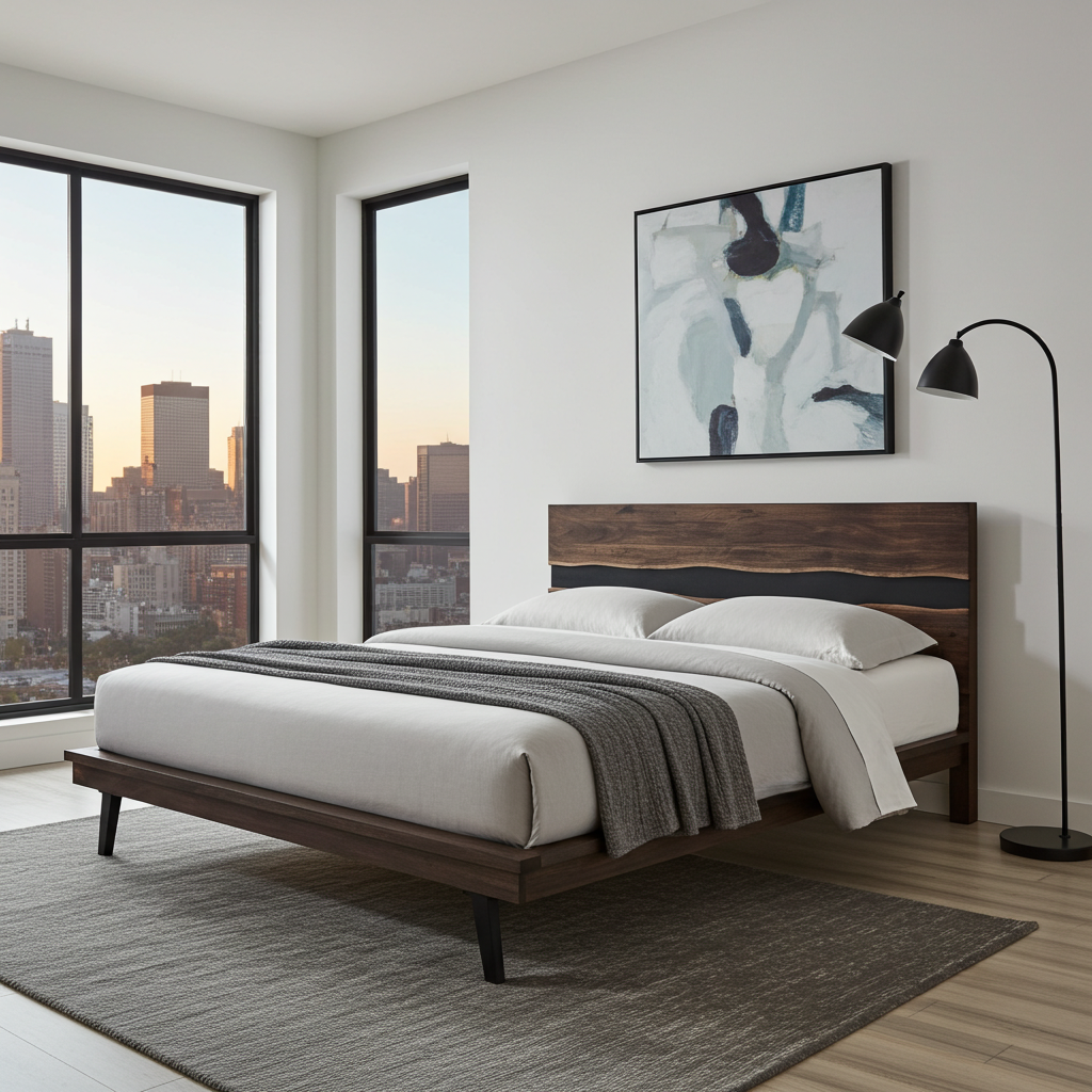 Cadre de Lit Queen en bois massif d'Acacia live edge