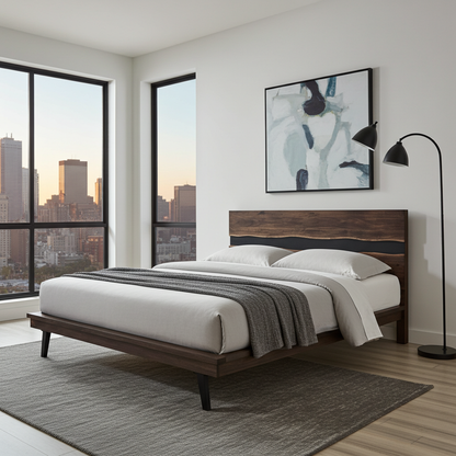 Cadre de Lit Queen en bois massif d'Acacia live edge