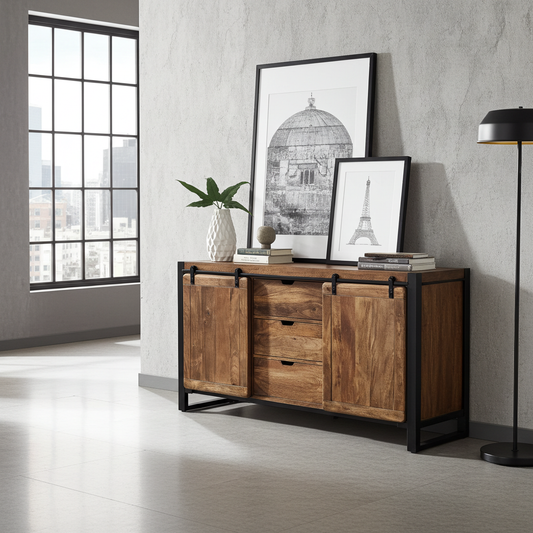 Buffet Avila en bois de manguier portes coulissantes