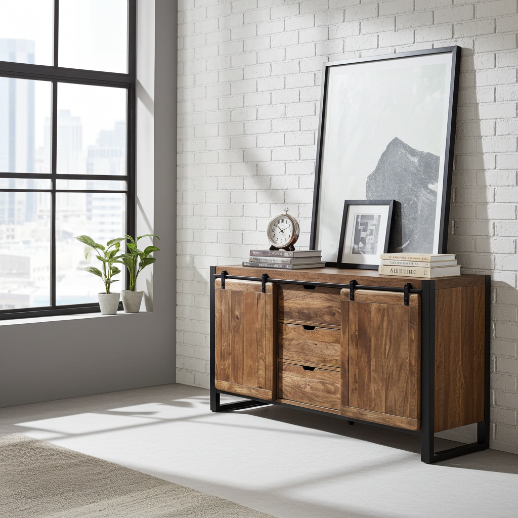 Buffet Avila en bois de manguier portes coulissantes