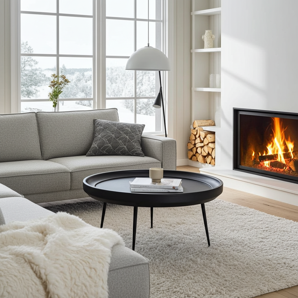 Table à Café ronde en bois de manguier fini noir