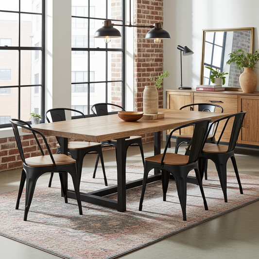 Ensemble de 2 Chaises Industry en acier noir et siège en bois de manguier