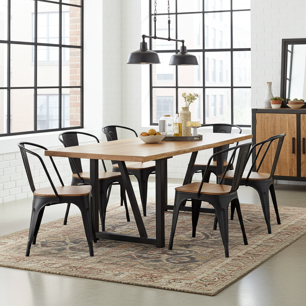 Ensemble de 2 Chaises Industry en acier noir et siège en bois de manguier