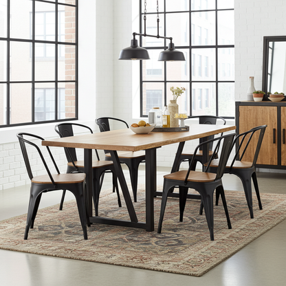 Ensemble de 2 Chaises Industry en acier noir et siège en bois de manguier