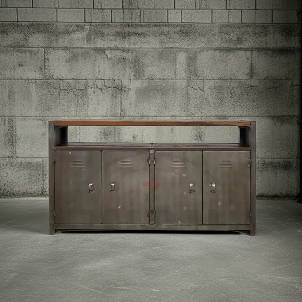 Buffet industriel en bois recyclé et acier brut