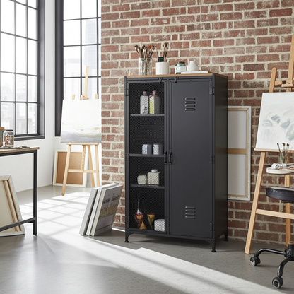 Armoire industrielle style casier avec porte en grillage