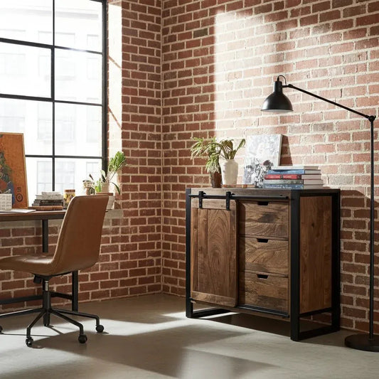 Meuble Commode Avila en bois de manguier porte coulissante Vindus Furniture